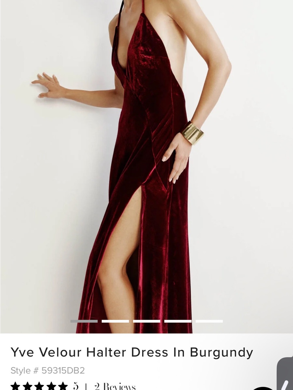Bardot Burgundy Velvet Backless Halter Dress